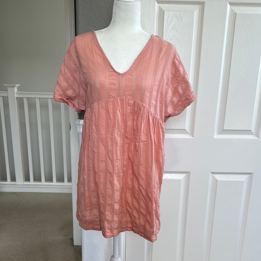 Mahina Women's Short Pink/Coral V-Neck Short Dress - Size Medium